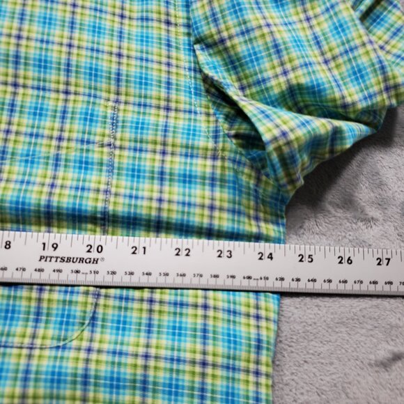 Alan Flusser Button Down Long Sleeve Plaid Shirt Green Blue Purple Mn Sz L - Picture 9 of 10